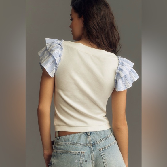 Anthropologie Maeve Ruffled Cropped Top, SMALL NWOT - Picture 4 of 6